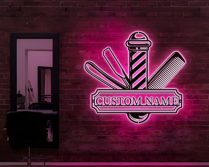 Barber Shop Metal Sign LED Lights, Custom Barber Shop Name Metal Sign, Barber Shop Neon Wall Decor, Stylist Room Decor, Barber Shop Art