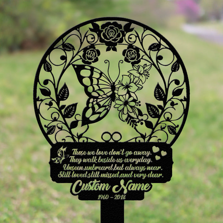 Custom Butterfly Memorial Sign With Stake, Memorial Marker, Metal Garden Marker, Metal Name Plate, Metal Memorial Marker, Tree Plaque Marker