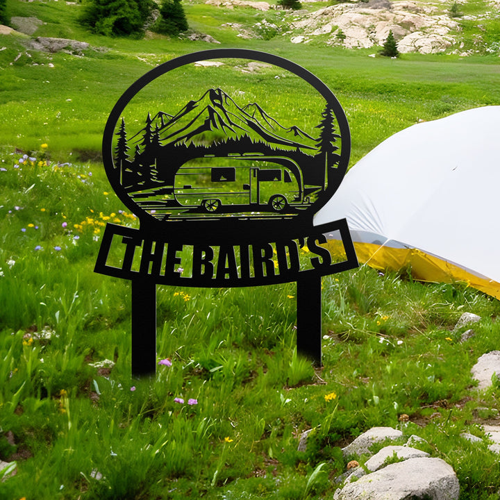 Happy Campers Yard sign, Camping Sign, Camper Decor, RV Decor, Family Name Sign, Anniversary Gift, Personalized Campsite Flag, Camping decor