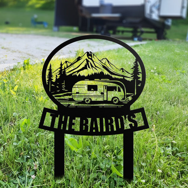 Happy Campers Yard sign, Camping Sign, Camper Decor, RV Decor, Family Name Sign, Anniversary Gift, Personalized Campsite Flag, Camping decor