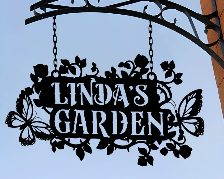 Custom Hanging Garden Sign Personalized Garden Name Sign, Flower Garden Plaque, Outdoor Garden Gift, Memorial Garden Sign, Metal Sign