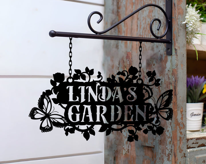 Custom Hanging Garden Sign Personalized Garden Name Sign, Flower Garden Plaque, Outdoor Garden Gift, Memorial Garden Sign, Metal Sign