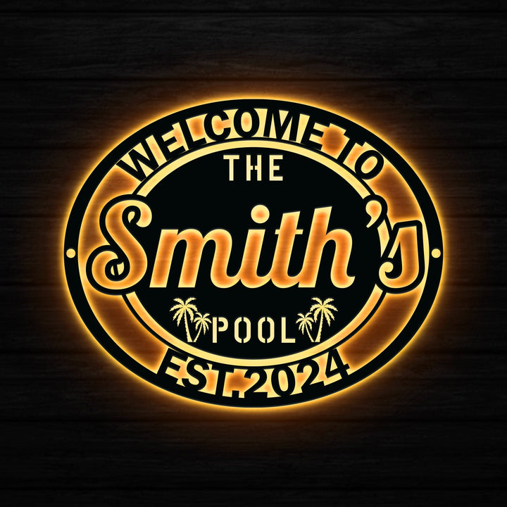 Personalized Led Light Backyard Pool Metal Sign, Outdoor Wall Decor, Metal Wall Decor,  Pool Decor, Personalized Home Decor, Metal Wall Art