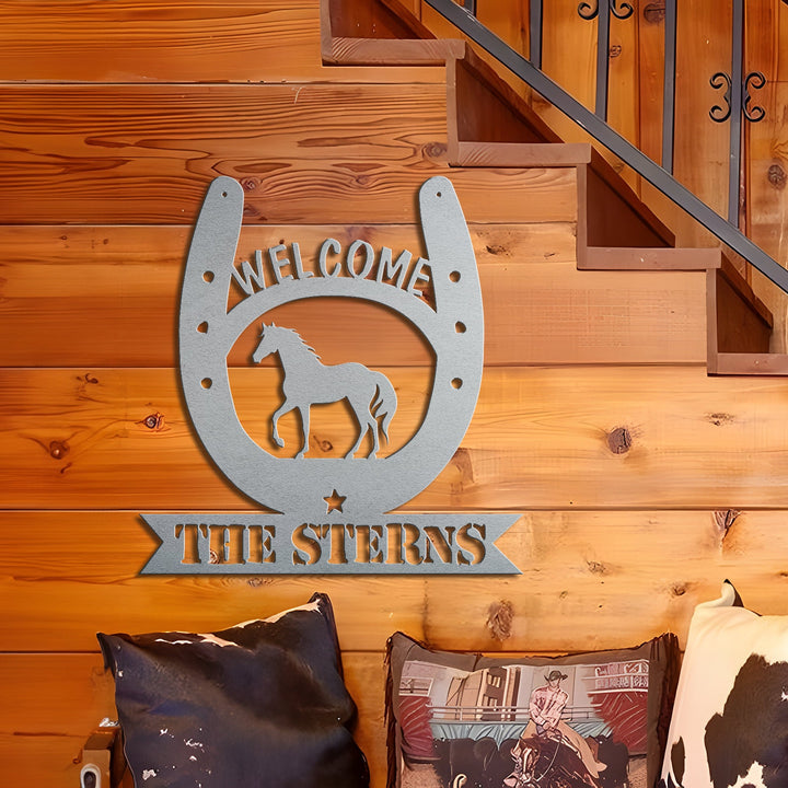 Custom Horseshoe Welcome Metal Sign, Personalized Name Family, Welcome Sign, Horse Ranch Metal Sign, Farmhouse Decor, Gift For Farmer