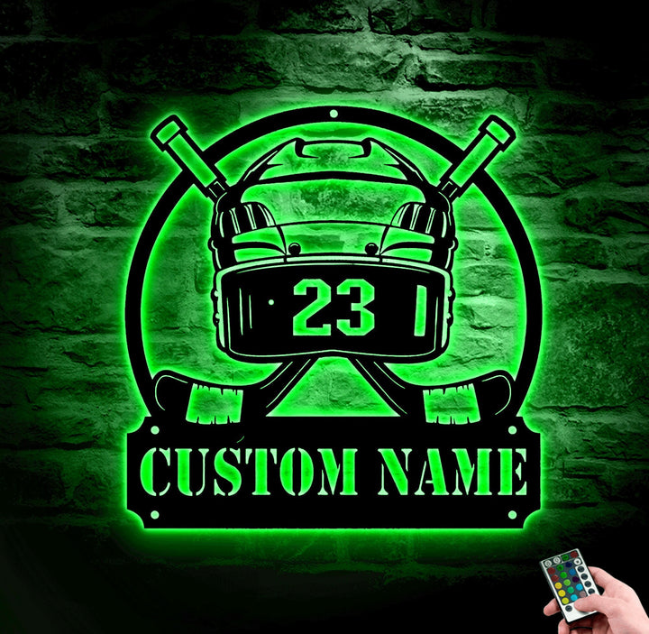 Hockey Player Metal Sign With LED Lights, Custom Air Hockey Name Metal Sign,Hockey Player Neon Sign Wall Decor, Hockey Neon Sign