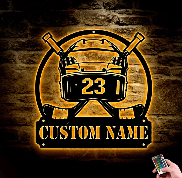 Hockey Player Metal Sign With LED Lights, Custom Air Hockey Name Metal Sign,Hockey Player Neon Sign Wall Decor, Hockey Neon Sign