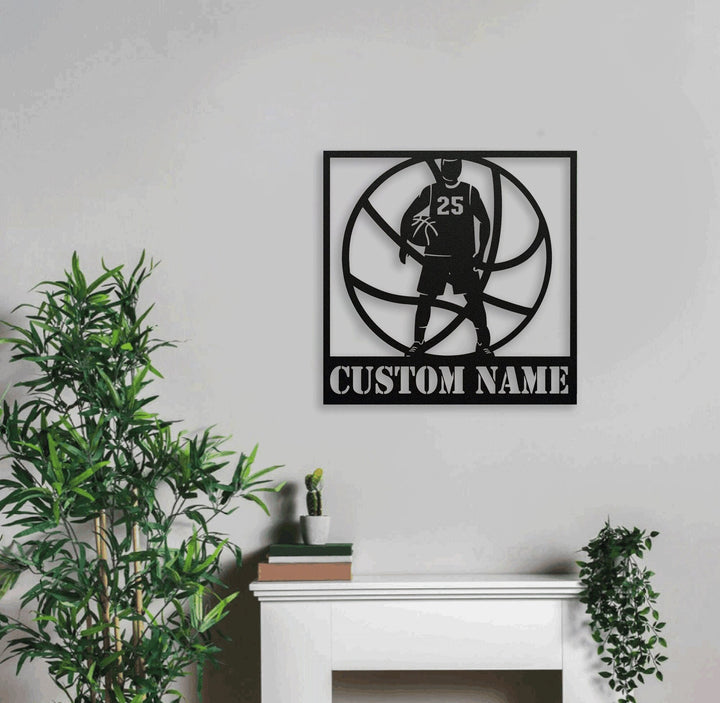 Basketball Player Monogram Metal Wall Art With LED Lights , Personalized Basketball Metal Sign Art LED RGB, Basketball Neon Metal Wall Decor