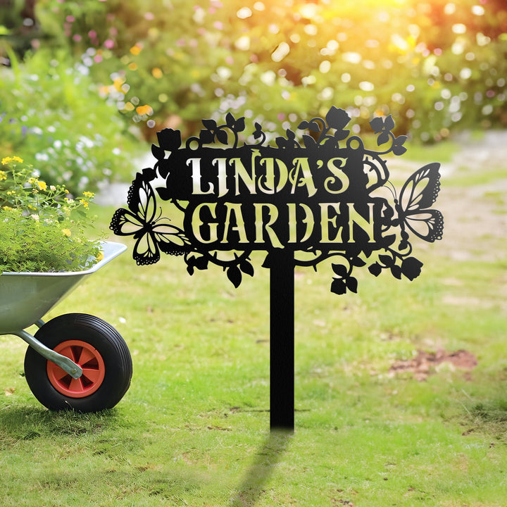 Custom Garden Sign with Stake, Personalized Garden Stake, Metal Flower Garden Sign, Yard Sign, Gift for Mom, Name Sign, Gardener Gift