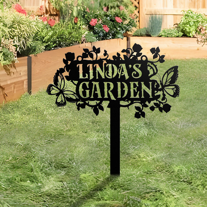 Custom Garden Sign with Stake, Personalized Garden Stake, Metal Flower Garden Sign, Yard Sign, Gift for Mom, Name Sign, Gardener Gift