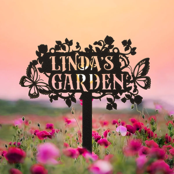 Custom Garden Sign with Stake, Personalized Garden Stake, Metal Flower Garden Sign, Yard Sign, Gift for Mom, Name Sign, Gardener Gift