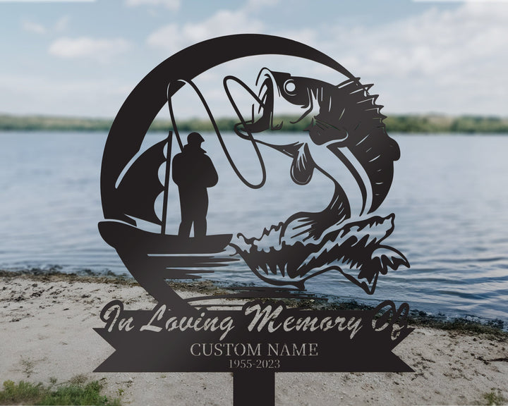 Custom Fisher Memorial Stake Bass fishing Fisherman Memorial Stake, Fishing Sign, Personalized Dad Grave Marker, Fisher Loss, Sympathy Sign
