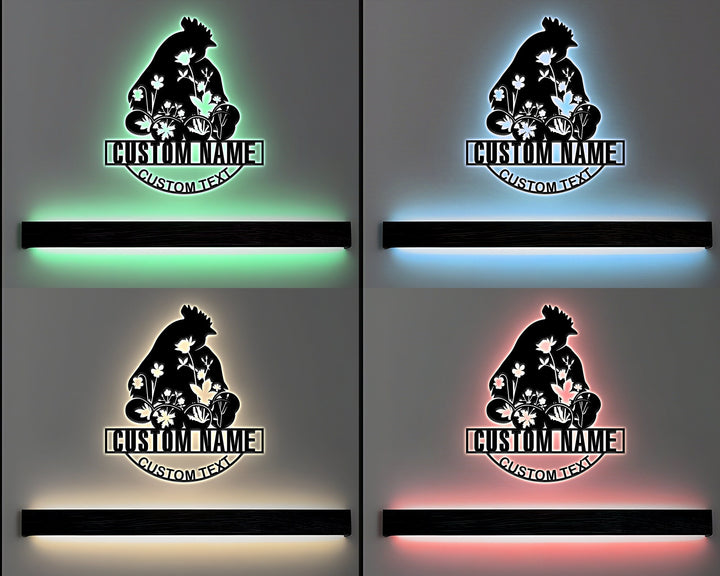 Personalized Floral Chicken Farm Sign With Lights, Outdoor Decor, Hen House Decor, Farmer Gift, Hen Coop Metal Sign,  Chicken Lover Gift