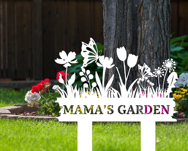 Personalized Garden Metal Sign, Flower Sign with Stakes, Yard Garden Decor, Custom Garden Name Sign, Outdoor Metal Sign, Housewarming Gift