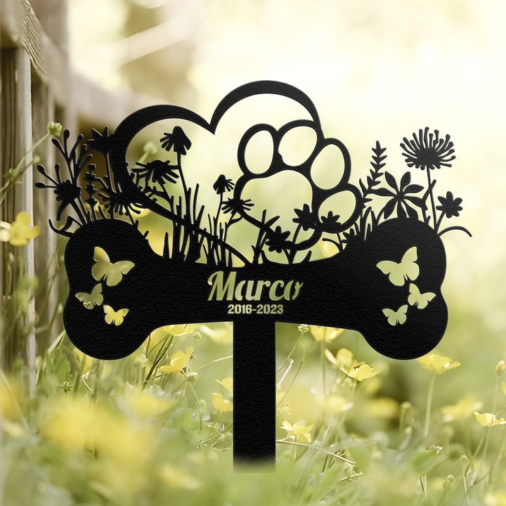 Custom Dog Memorial Stake with Heart and Paw, Dog Garden Metal Stake Sign, Personalized Dog Name Yard Stake, Metal Dog Pet Memorial Marker