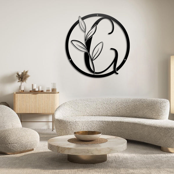Metal LED Light Circle Letter Monogram with flowers leaf, Wall Monogram Sign Couples Gift, Metal Sign Home Decor, Wedding Gift, Family Name