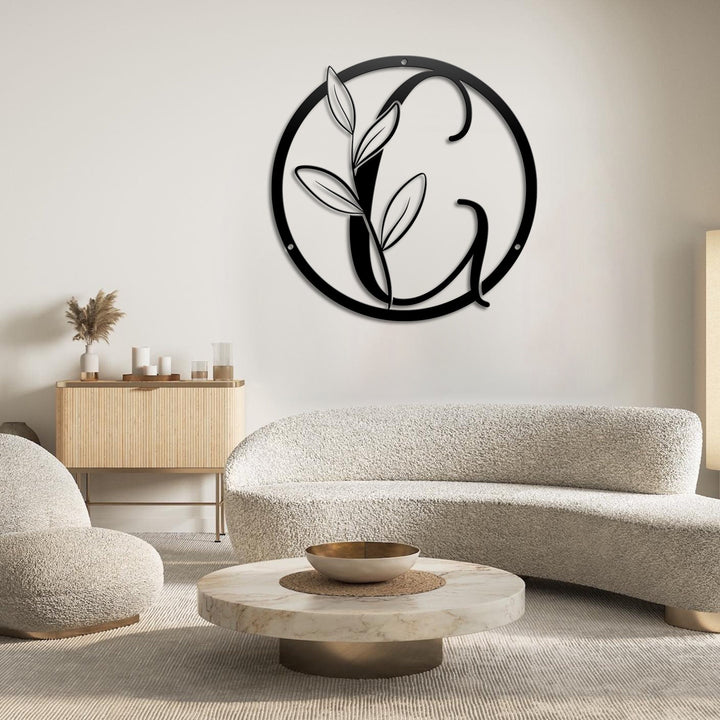 Metal LED Light Circle Letter Floral Monogram, Wall Monogram Sign Couples Gift, Metal Sign Home Decor, Wedding Gift, Family Name Wall Decor