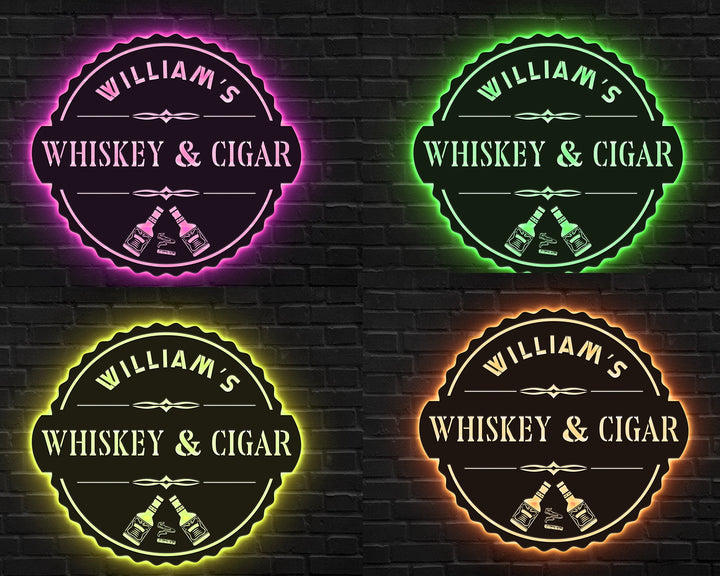 Custom Cigar Lounge, Metal Wall Art, LED Light, Personalized Whiskey Smoke Sign, Home Bar, Pub Decor, Cocktail Decoration, Man Cave
