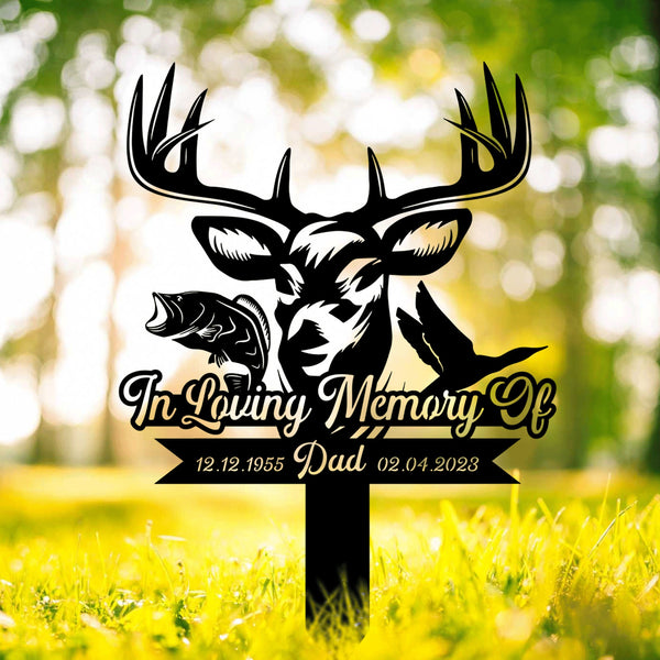 Personalized Hunting Memorial Stake, Fishing Memorial Stake, Cemetery Stake, Dad Grave Marker, Fisher Loss, In Memorial Of Gift, Hunter Loss