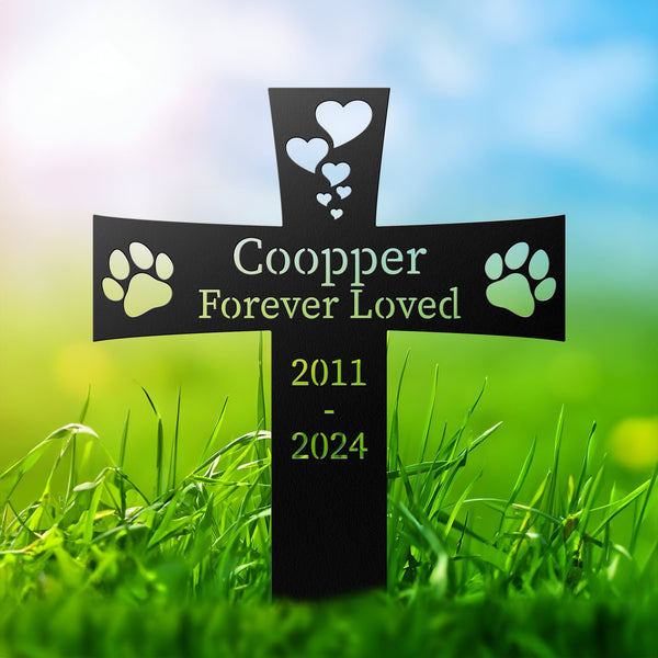 Custom Metal Pet Memorial Stake,Dog Paw Prints Grave Marker,Personalized Dog Cat Loss Gift,Cross Garden Stake for Loss of Pet,Dog Mom Gift