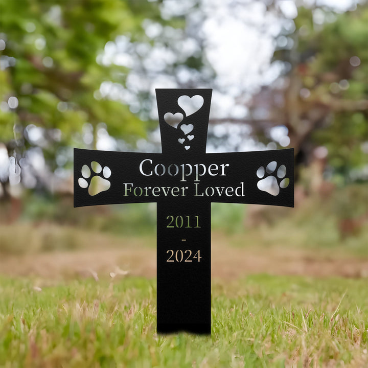 Custom Metal Pet Memorial Stake,Dog Paw Prints Grave Marker,Personalized Dog Cat Loss Gift,Cross Garden Stake for Loss of Pet,Dog Mom Gift