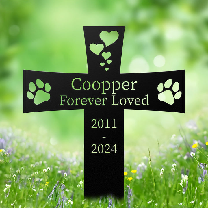 Custom Metal Pet Memorial Stake,Dog Paw Prints Grave Marker,Personalized Dog Cat Loss Gift,Cross Garden Stake for Loss of Pet,Dog Mom Gift