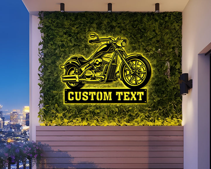 Custom Chopper Motorcycle Metal Sign With Lights, Motorbike Biker Name Signs, Motorcycle Metal Wall Art, Garage Decor, Motocross Biker Gift