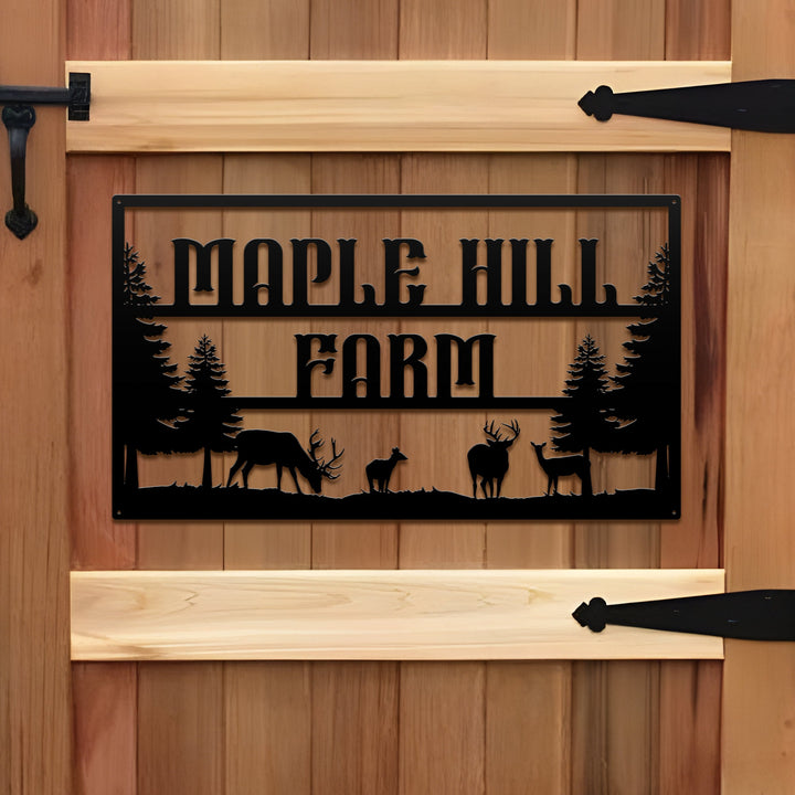 Custom LED Light Deer Metal Art With Family Name, Personalized Deer Forest Metal Sign, Farm Sign, Hunter gift, Farmhouse Decor