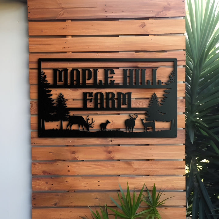 Custom LED Light Deer Metal Art With Family Name, Personalized Deer Forest Metal Sign, Farm Sign, Hunter gift, Farmhouse Decor