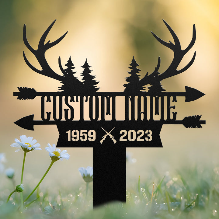 Personalized Hunter Memorial, Metal Stake, Deer Hunter Sign, Hunter Loss, Grave Marker, Sympathy Sign, Garden Decor, Father's Day Gift