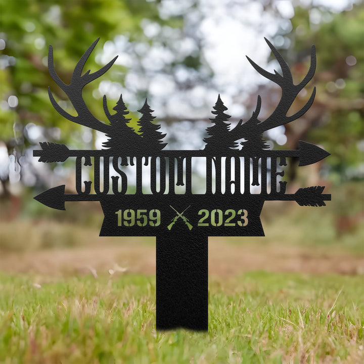 Personalized Hunter Memorial, Metal Stake, Deer Hunter Sign, Hunter Loss, Grave Marker, Sympathy Sign, Garden Decor, Father's Day Gift