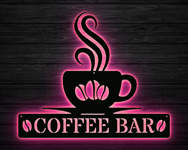 Personalized LED Light Coffee Bar Metal Sign, Coffee Sign, Coffee Shop Sign, Cafe Bar Decor, Coffee Metal Wall Art, Coffee Lover Gift