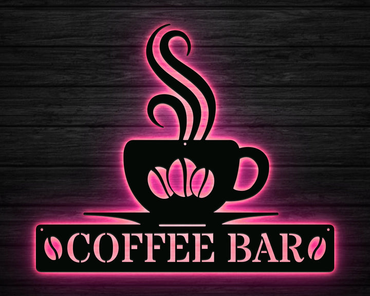 Personalized LED Light Coffee Bar Metal Sign, Coffee Sign, Coffee Shop Sign, Cafe Bar Decor, Coffee Metal Wall Art, Coffee Lover Gift