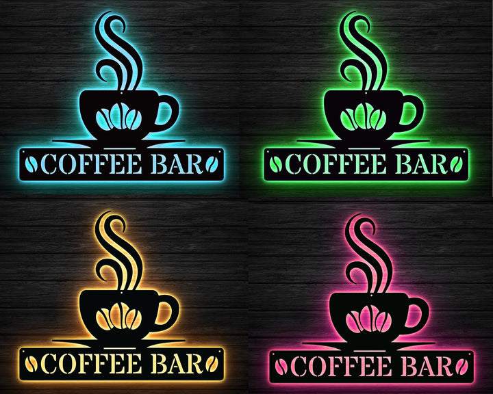 Personalized LED Light Coffee Bar Metal Sign, Coffee Sign, Coffee Shop Sign, Cafe Bar Decor, Coffee Metal Wall Art, Coffee Lover Gift