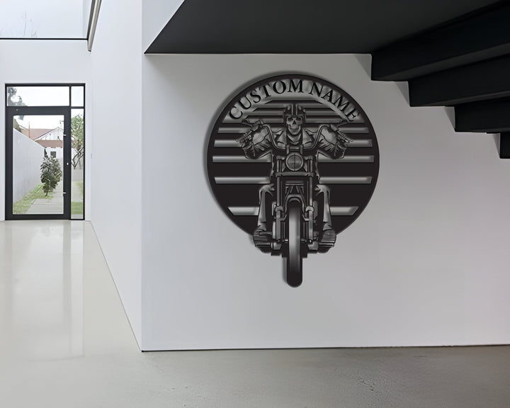 Led Light Metal Skull Motorcycle Sign, Motorbike Skull Motorcycle Metal Wall Art, Personalized Biker Name Sign, Gift For Biker