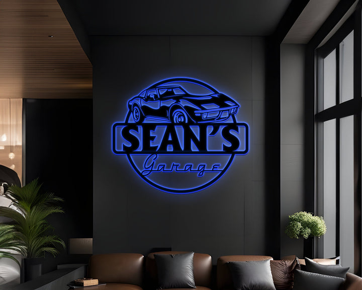 Custom Classic Car Garage Signs, Personalized Man Cave Named Wall Art Deco, Special Gift, American Car, Pickup, Motorbike, Garage Decor