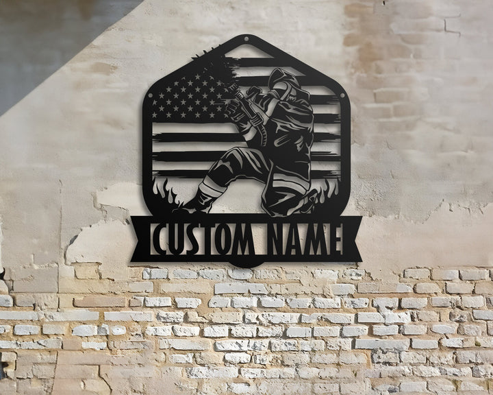 Firefighter Monogram Personalized Metal Sign - Fireman LED light, Firewoman Appreciation Gift, Fire Department Name Number Metal Wall Art