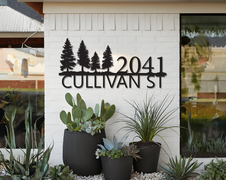 Custom Metal Address Sign, Personalized Pine Tree Number Sign, Address Metal Sign With Street Name, Entrance Metal Sign, Lake House Decor