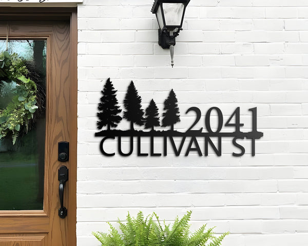 Custom Metal Address Sign, Personalized Pine Tree Number Sign, Address Metal Sign With Street Name, Entrance Metal Sign, Lake House Decor