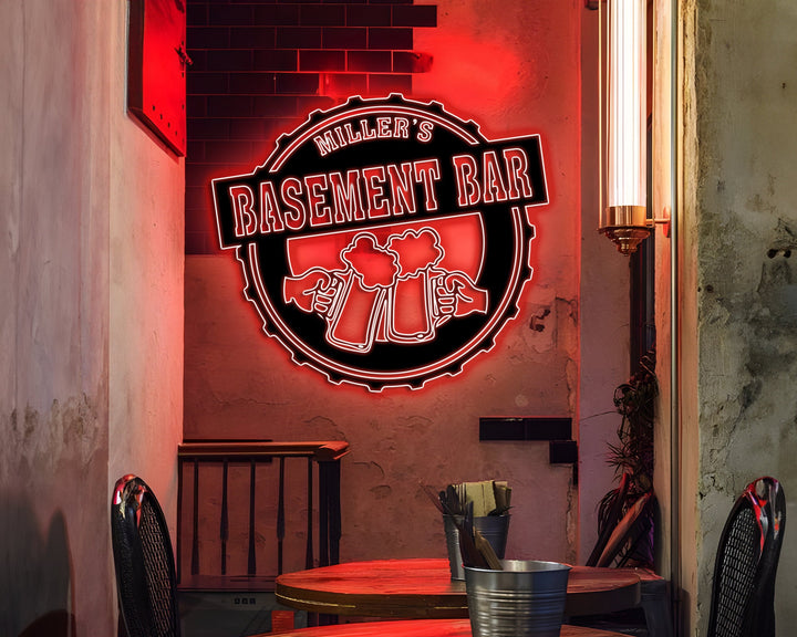 Personalized Bar LED Metal Art Sign, Multi Colors Custom Bar Sign, Light up Bar Metal Sign, Metal Bar Wall Art, LED Wall Art Gift