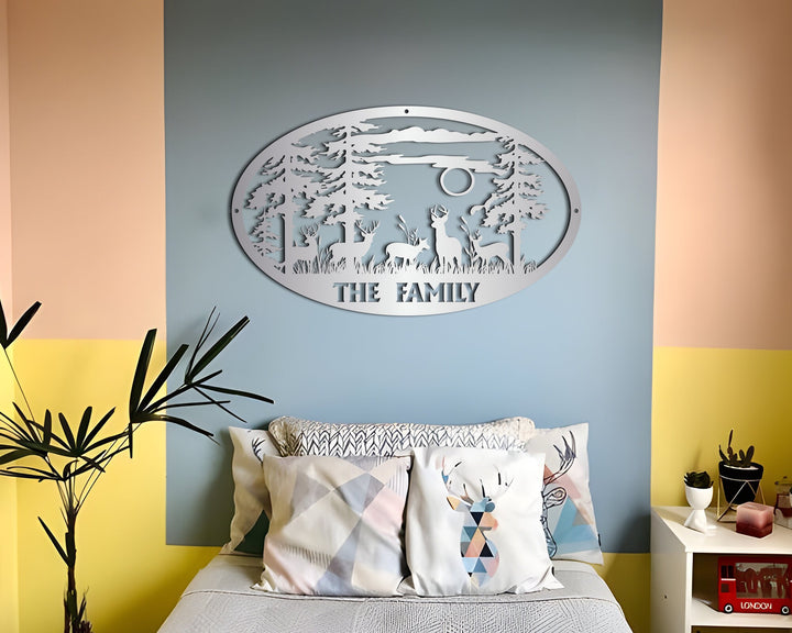 Personalized Oval Deer Metal Cabin Sign, Outdoor Hunting, Custom Family Name Sign, Deer Hunter Gift, Last Name Deer Monogram Cabin Decor