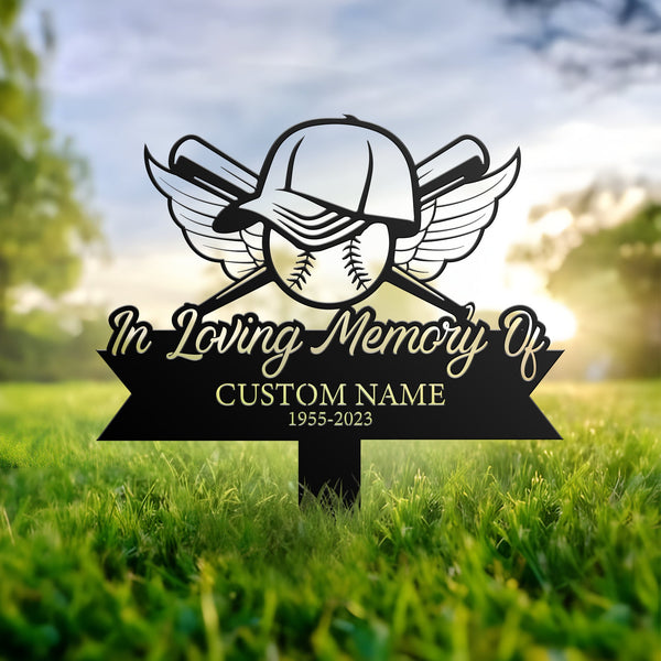 Personalized Baseball bat and helmet Memorial Stake, Metal Stake, Sympathy Sign, Grave Marker, Remembrance Stake, Baseball Lover Loss