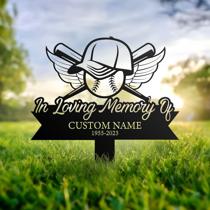 Personalized Baseball bat and helmet Memorial Stake, Metal Stake, Sympathy Sign, Grave Marker, Remembrance Stake, Baseball Lover Loss