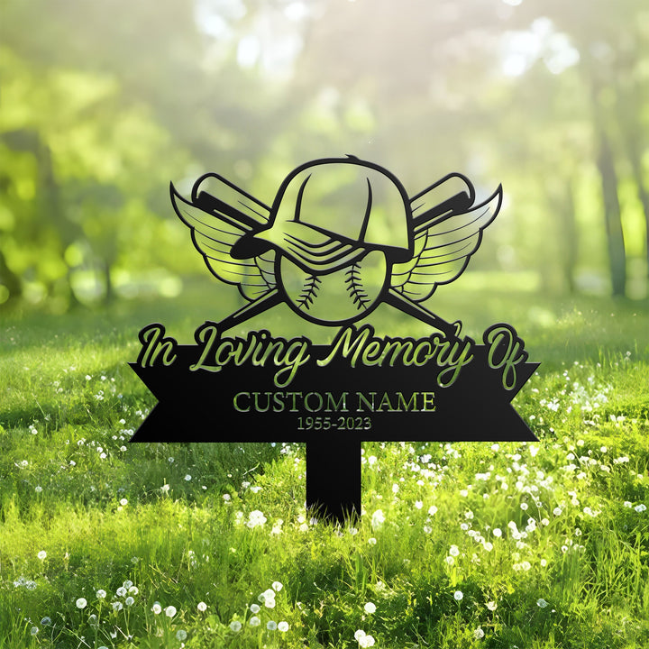 Personalized Baseball bat and helmet Memorial Stake, Metal Stake, Sympathy Sign, Grave Marker, Remembrance Stake, Baseball Lover Loss