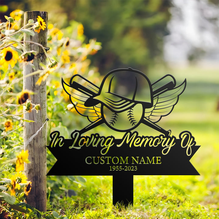 Personalized Baseball bat and helmet Memorial Stake, Metal Stake, Sympathy Sign, Grave Marker, Remembrance Stake, Baseball Lover Loss