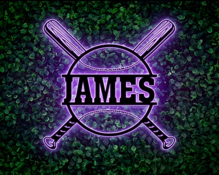 Personalized Baseball Bat Metal Name Sign LED Light, Metal Wall Art Decor, American Softball Player Name Sign, Baseball Lover Gift