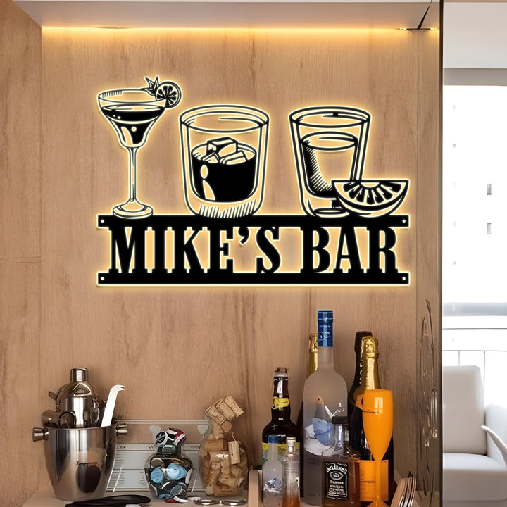 Personalized Bar LED Metal Art Sign, Custom Light up Bar Metal Sign, Multi Colors Custom Bar Sign, Metal Bar Wall Art, LED Wall Art Gift