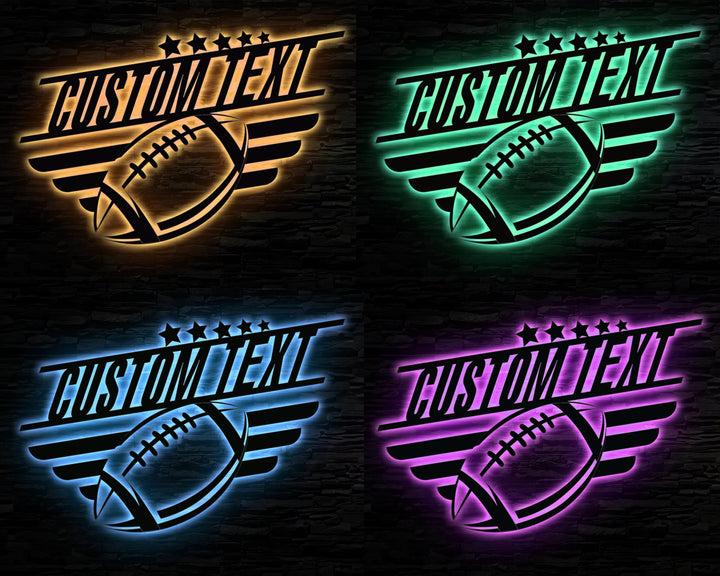 Custom US Football Metal Wall Art LED Light - Personalized America Football Player Name Sign Home Decor, Custom Football Fan Club Led Lights