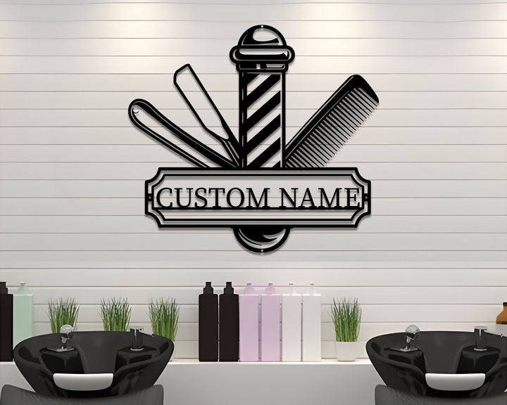 Barber Shop Metal Sign LED Lights, Custom Barber Shop Name Metal Sign, Barber Shop Neon Wall Decor, Stylist Room Decor, Barber Shop Art