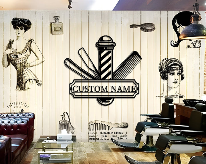 Barber Shop Metal Sign LED Lights, Custom Barber Shop Name Metal Sign, Barber Shop Neon Wall Decor, Stylist Room Decor, Barber Shop Art