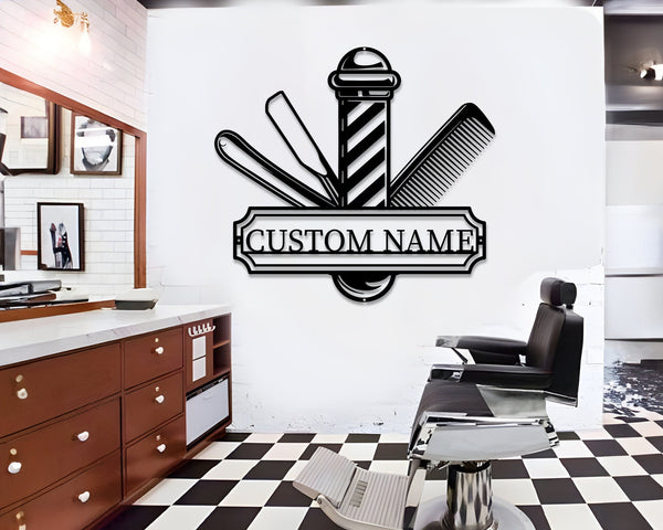 Barber Shop Metal Sign LED Lights, Custom Barber Shop Name Metal Sign, Barber Shop Neon Wall Decor, Stylist Room Decor, Barber Shop Art